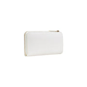 Liu Jo Portefeuille femme en cuir beige et blanc avec fermeture éclair et tirette dorées, poches zippées, 19,5 x 10 x 2 cm