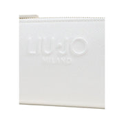 Pochette zippée en cuir blanc texturé avec logo Liu Jo Milano en relief pour femme, portefeuille beige avec poches zippées