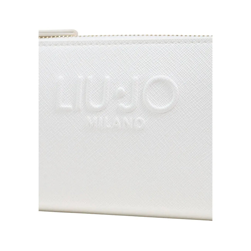 Pochette zippée en cuir blanc texturé avec logo Liu Jo Milano en relief pour femme, portefeuille beige avec poches zippées