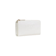 Liu Jo Portefeuille beige pour femme en cuir blanc texturé avec fermeture éclair dorée et logo en relief, 19,5 x 10 x 2 cm
