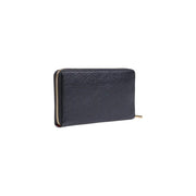 Portefeuille femme Liu Jo noir, fermeture éclair XL, en cuir texturé bleu foncé avec tirette dorée, 19 cm