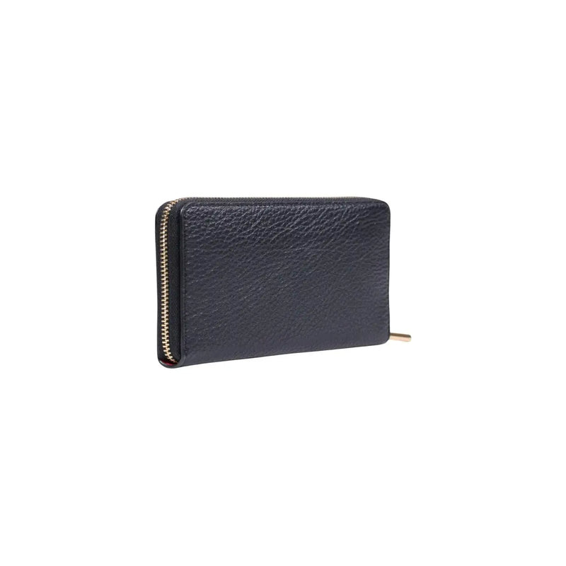 Portefeuille femme Liu Jo noir, fermeture éclair XL, en cuir texturé bleu foncé avec tirette dorée, 19 cm