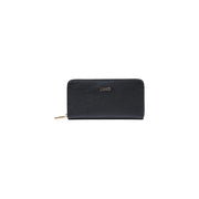 cuir noir texturé Liu Jo Portefeuille femme XL en polyuréthane de 19 cm, fermeture éclair dorée et logo en relief.