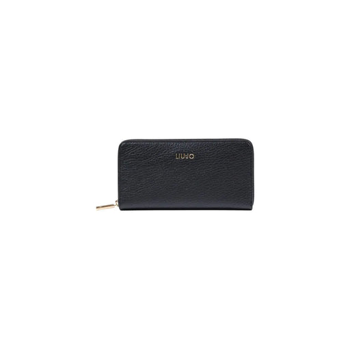 cuir noir texturé Liu Jo Portefeuille femme XL en polyuréthane de 19 cm, fermeture éclair dorée et logo en relief.
