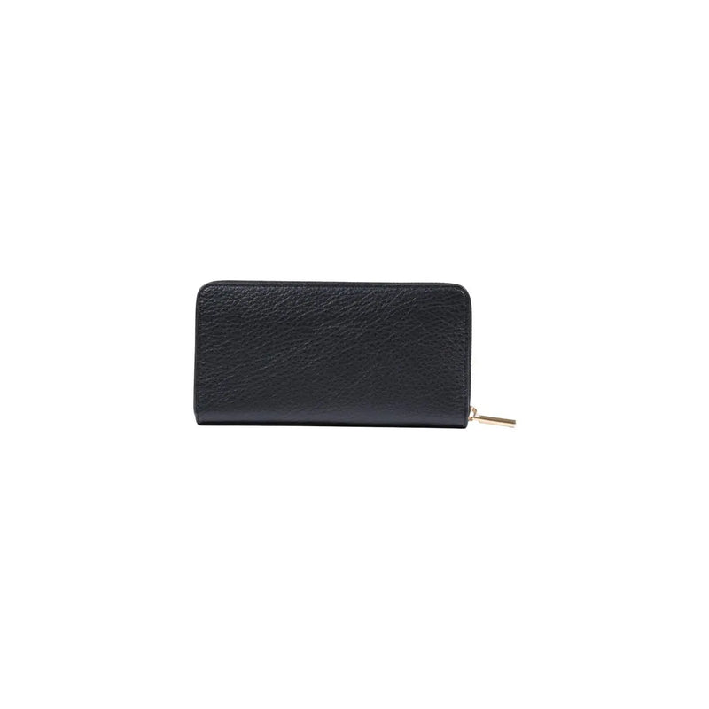 Liu Jo Portefeuille femme en cuir noir texturé, fermeture éclair XL avec tirette dorée et finitions en polyuréthane, 19 cm