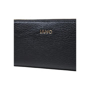 Portefeuille femme Liu Jo en cuir texturé noir avec fermeture éclair, format XL, en polyuréthane mesurant 19 cm.