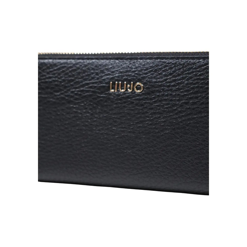 Portefeuille femme Liu Jo en cuir texturé noir avec fermeture éclair, format XL, en polyuréthane mesurant 19 cm.