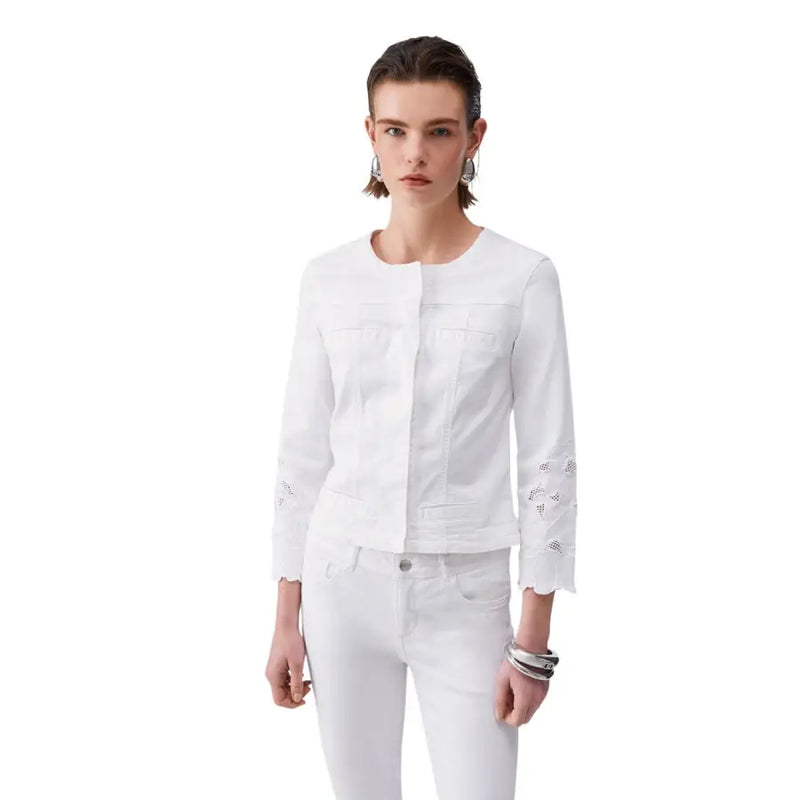 Liu Jo Blazer blanc à manches 3/4 avec détails en dentelle aux manches et aux poches