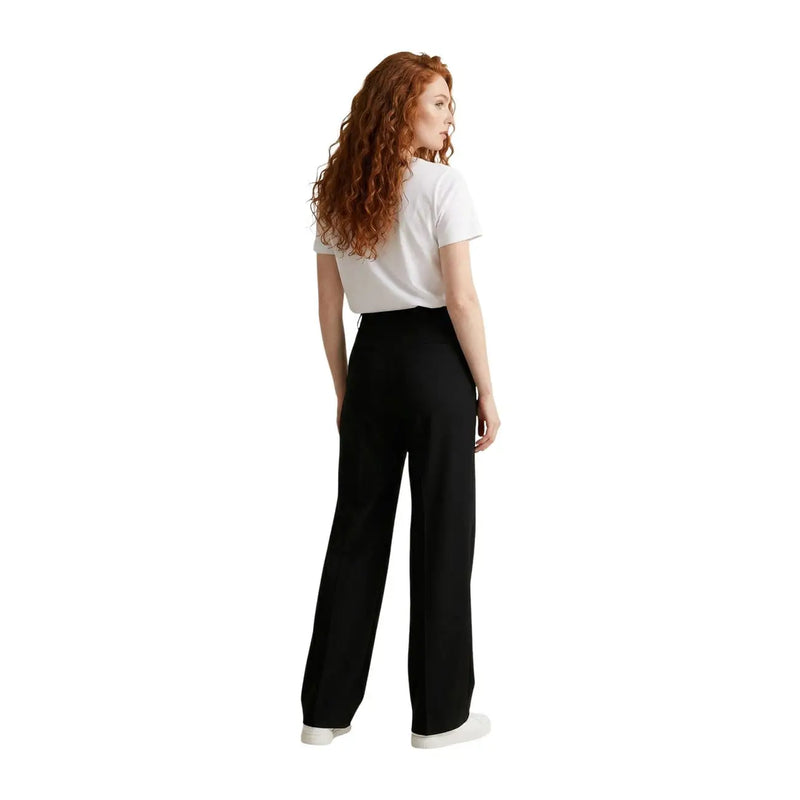 Black high-waisted wide-leg trousers paired with liu jo women white cotton round neck short t shirt front view