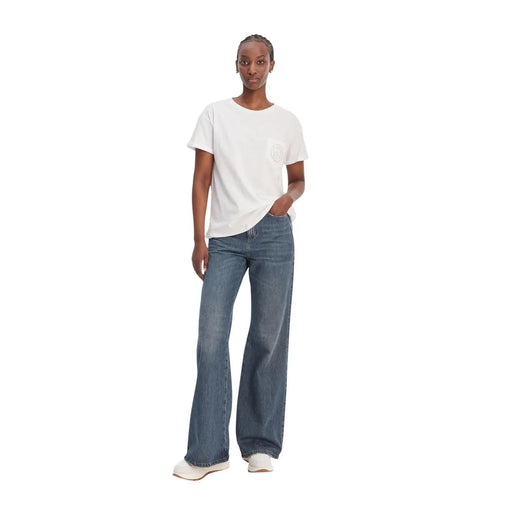 Liu Jo T-shirt blanc en coton pour femme, col rond, poche unique et logo discret brodé sur la poitrine gauche.