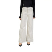 Liu Jo Pantalon en coton blanc pour femme, coupe élégante à jambes larges beiges et poches avant discrètes