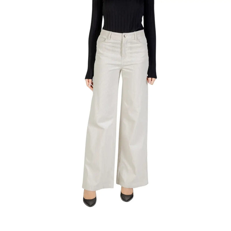 Liu Jo Pantalon en coton blanc pour femme, coupe élégante à jambes larges beiges et poches avant discrètes