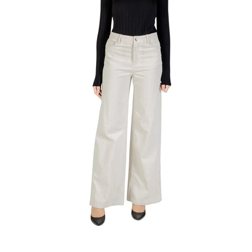 Liu Jo Pantalon en coton blanc pour femme, coupe élégante à jambes larges beiges et poches avant discrètes