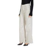 Pantalon en coton blanc pour femme Liu Jo, avec poches, taille haute, coupe large beige clair et tissu lisse.
