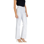 Pantalon Liu Jo pour femme, en coton blanc, taille haute, avec boutons dorés et coupe droite (UA6162 T456A)