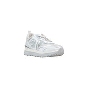 Liu Jo women white faux leather sneakers maxi wonder with silver mesh and synthetic overlays and chunky sole