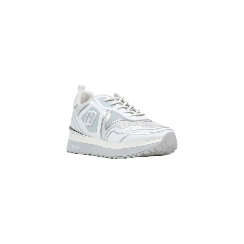 Liu Jo women white faux leather sneakers maxi wonder with silver mesh and synthetic overlays and chunky sole