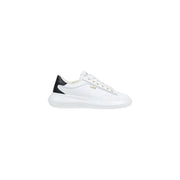 Liu Jo women white polyurethane low-top sneakers with black accents, smooth leather upper, and chunky white rubber sole