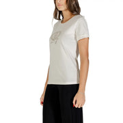 Women’s light beige short-sleeve cotton T-shirt with subtle graphic design for Liu Jo Women