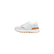Liu Jo women white suede sneakers featuring white leather with gold metallic accents and a tan rubber sole