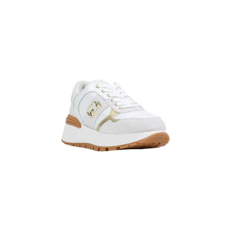 Liu Jo women white suede sneakers with gold accents and tan rubber sole for stylish casual wear