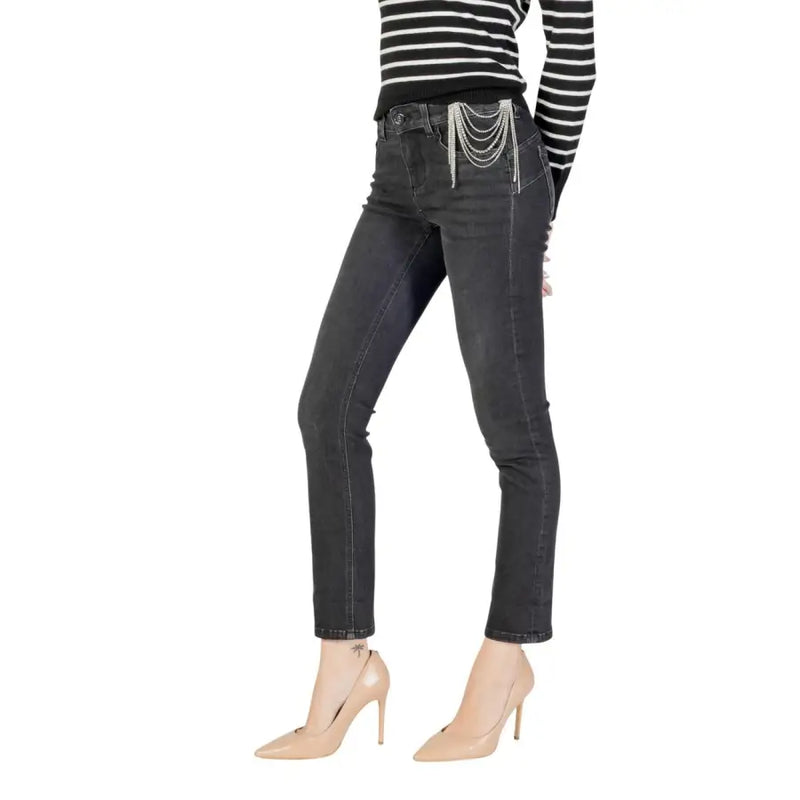 Liu Jo Jean noir slim pour femme, automne-hiver, avec détail de chaîne argentée à la taille