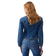 Liu Jo Blazer bleu en coton pour femme, avec poches zippées et coupe courte en jean.