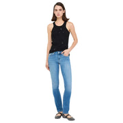 Liu jo women’s blue cotton blend jeans paired with a black sequined tank top featuring a fitted silhouette and embellishments