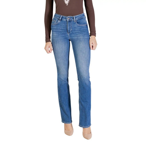 Liu jo women’s blue high-rise straight-leg jeans made of cotton blend suitable for spring summer wear
