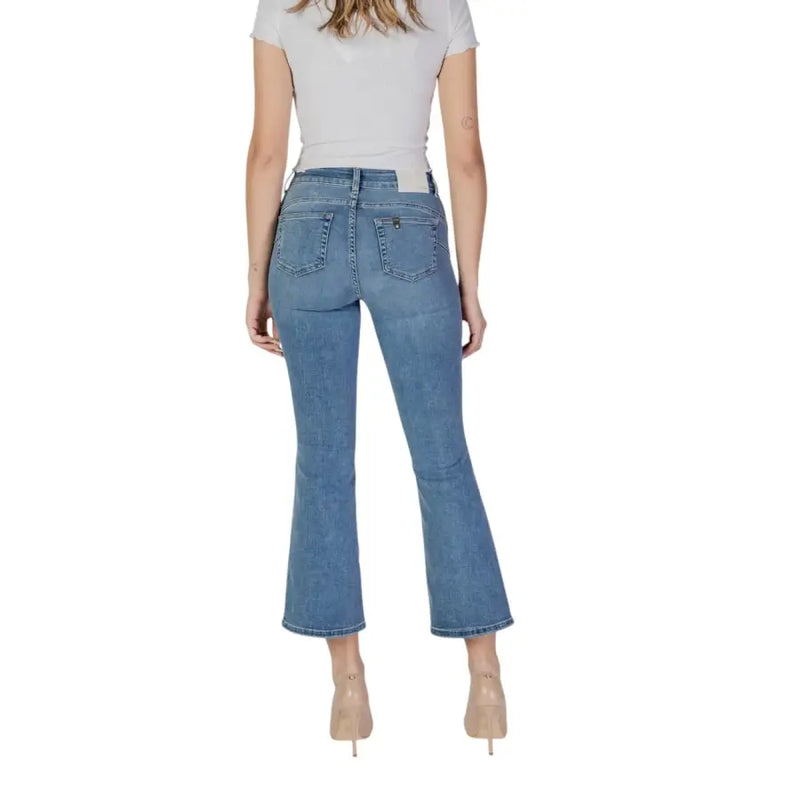 Blue denim flare jeans with classic five-pocket design and subtle fading from Liu Jo cotton blend spring summer collection