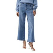 Liu jo women’s blue cotton elastane light-wash denim wide-leg jeans with classic five-pocket design and straight-cut hem