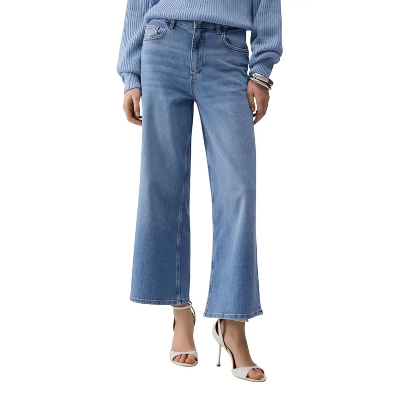 Liu jo women’s blue cotton elastane light-wash denim wide-leg jeans with classic five-pocket design and straight-cut hem