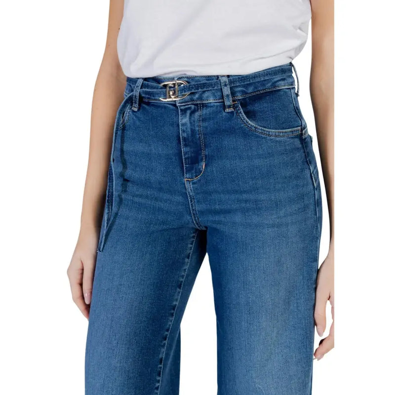 Liu Jo Jean bleu en coton stretch taille haute pour femme avec boucle de ceinture métallique