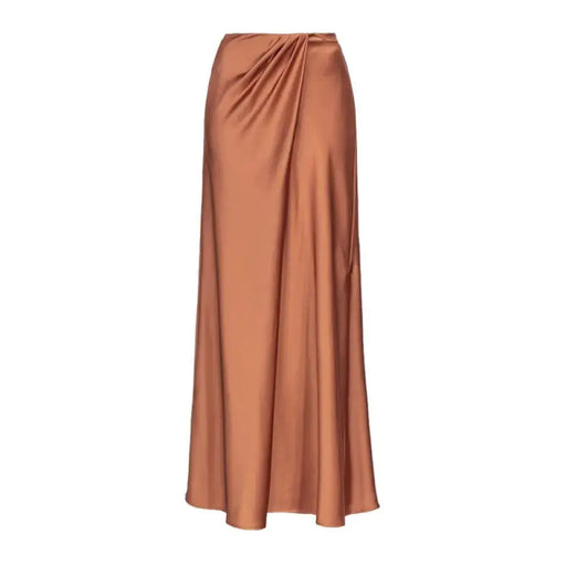Long copper satin maxi skirt with high slit offering elegant and stylish fashion