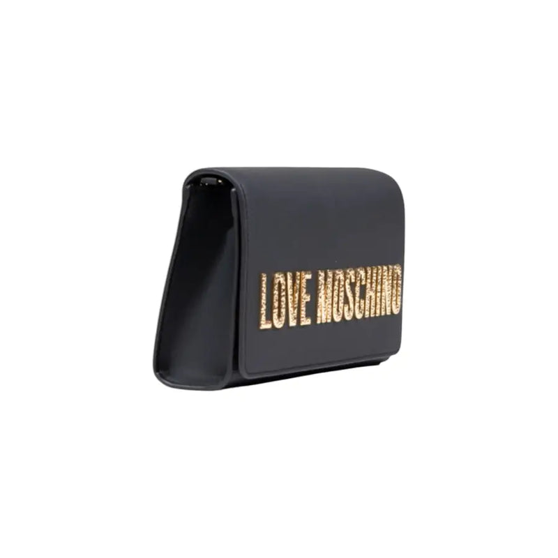 Black leather clutch with gold lettering from Love Moschino Black Shoulder Bag collection