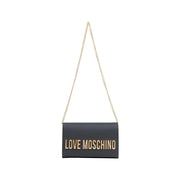 Black leather Love Moschino shoulder bag with gold chain strap and front pocket