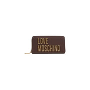 Brown Love Moschino zip wallet with glitter gold lettering in polyurethane