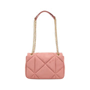 Quilted pink leather Love Moschino shoulder bag with gold chain straps and interior pocket