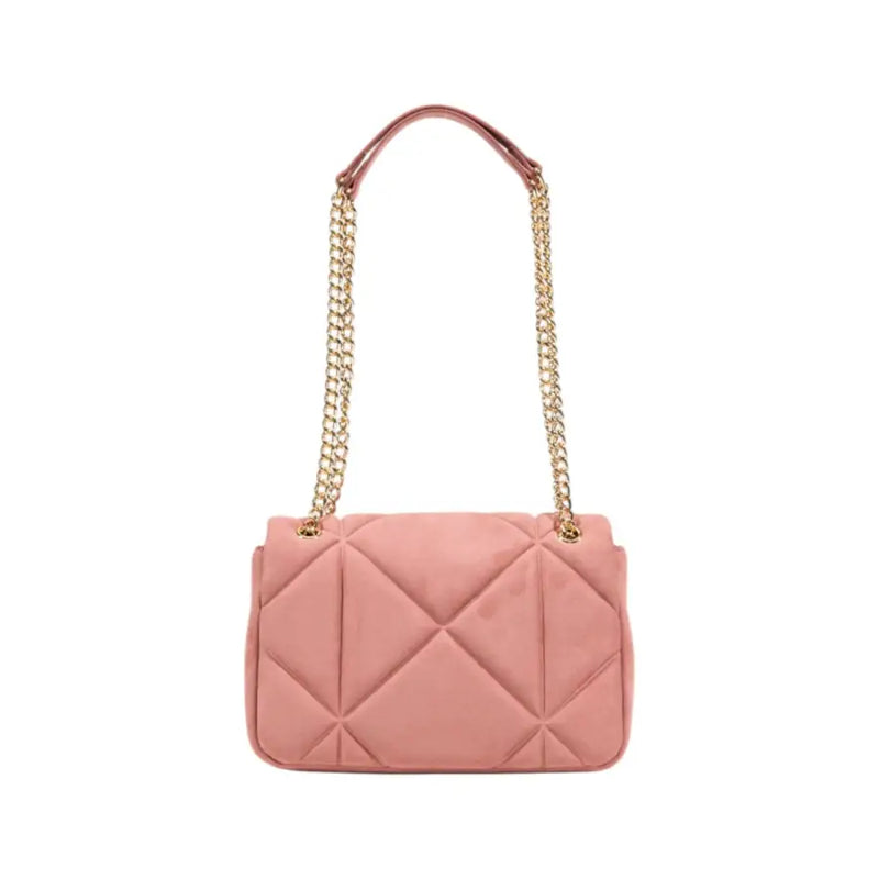 Quilted pink leather Love Moschino shoulder bag with gold chain straps and interior pocket