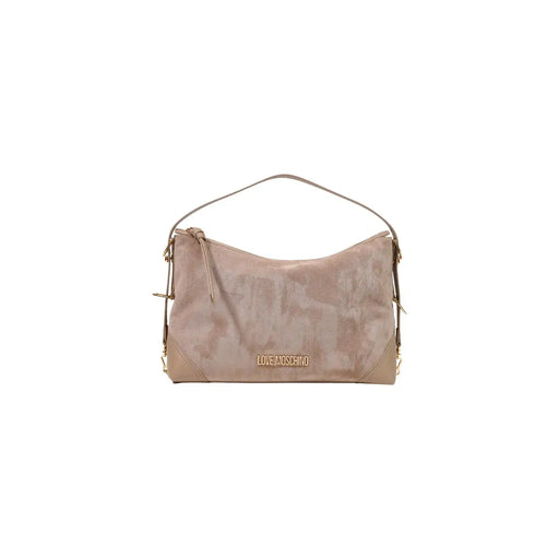 Un daim taupe Love Moschino sac hobo avec des détails dorés et top poignée pour femme en polyester beige