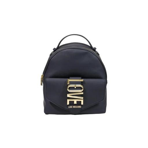 Sac à dos Love Moschino pour femme, en polyuréthane noir, 13 x 28 x 10 cm, bleu marine, avec inscription « Love » et finitions dorées.