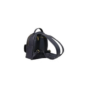 Love Moschino women black polyurethane backpack 13x28x10cm with navy blue leather, gold-tone zippers and buckles