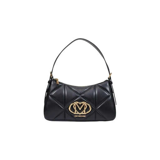 Love Moschino Sac à main matelassé noir pour femme en polyuréthane avec logo cœur doré et bandoulière assortie