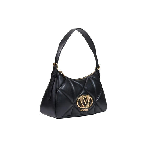 cuir matelassé noir Love Moschino Sac à main en polyuréthane avec logo doré, dimensions L8 x H17 x P8 cm