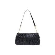 Love moschino women black ruched polyurethane leather shoulder bag with gold-tone chain strap 27cm