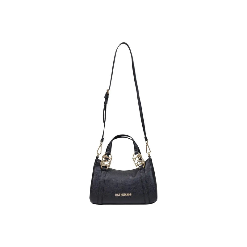 Love Moschino women black shoulder bag with textured polyurethane leather and gold-tone metal hardware W27 cm