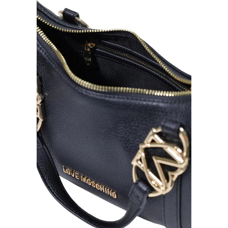 Love Moschino women black shoulder bag in polyurethane with gold-tone hardware and interlocking logo clasp W27 cm