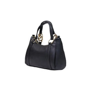 Love Moschino women black pebbled leather hobo bag with gold-tone chain-link handles and hardware w27 cm