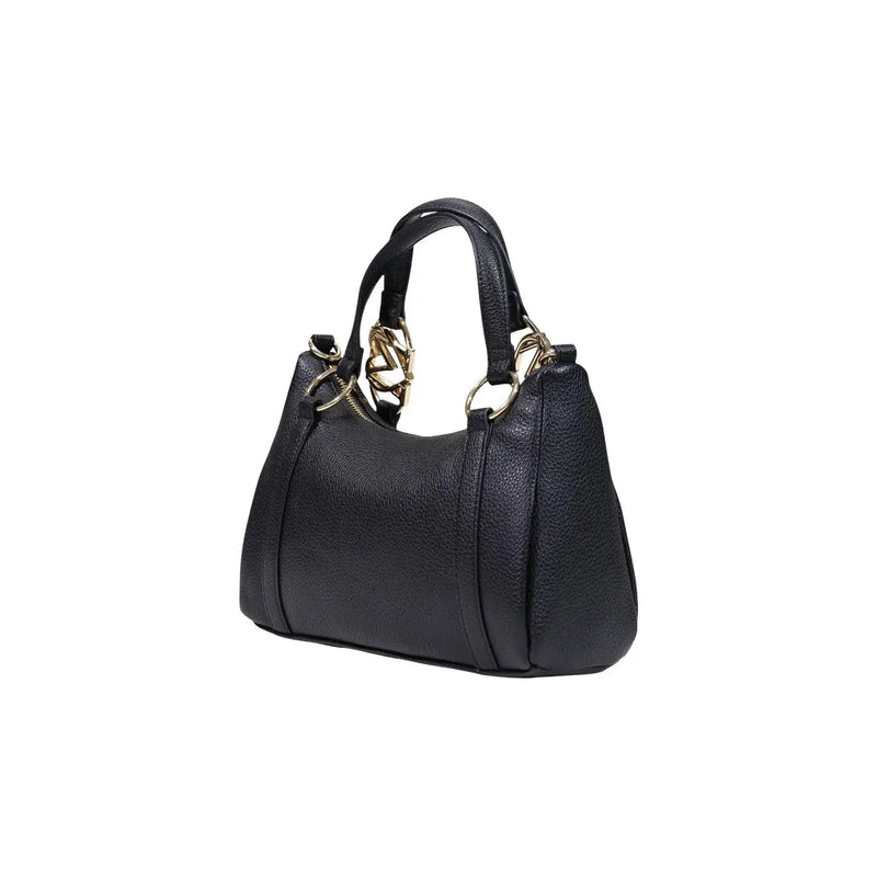 Love Moschino women black pebbled leather hobo bag with gold-tone chain-link handles and hardware w27 cm