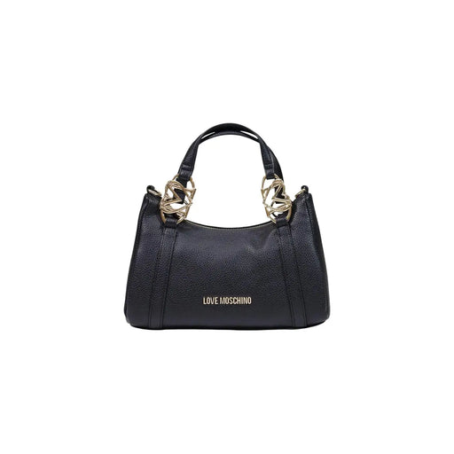 Love Moschino Sac bandoulière noir pour femme en cuir polyuréthane texturé avec anses dorées et détails logo